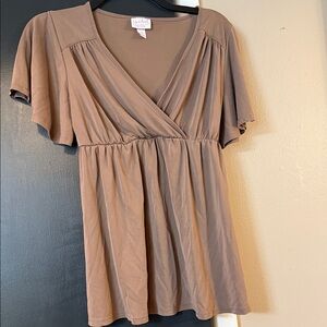 Maternity Brown V-Neck Short Sleeve Top